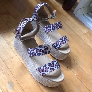 Leopard Print Platform Espadrille Sandals NWOT